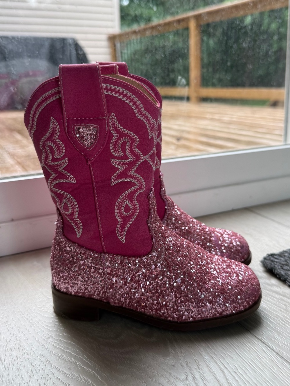 Choiran Toddler Girls Pink Sparkly Cowboy Boots Size 8